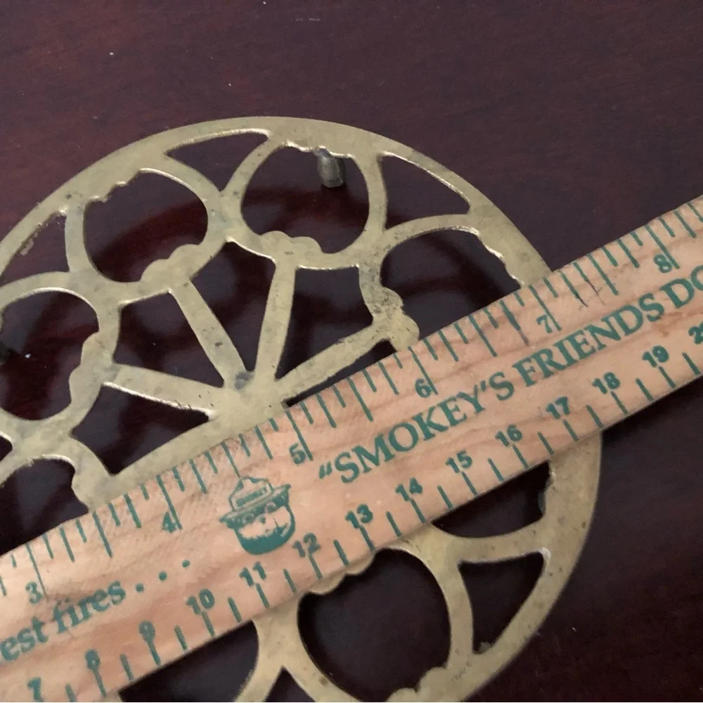 VTG India Brass Geometric Floral Trivet with Teardrop Finial